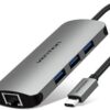 VENTION TYPE C TO 3 PORTS USB3.0 HUB WITH GIGABIT ETHERNET ADAPTER, PD CONVERTER