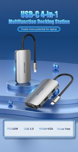 Vention USB C 4 in 1 To HDMIVGAUSB30 Docking Station TOAHB