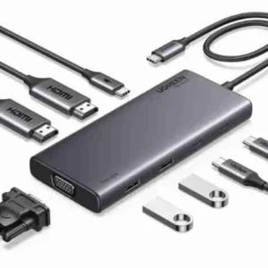 UGREEN CM639 8 in 1 Multifunction Adapter USB-C to USB3.2 (2 Port) + USB-C3.2 ( 2 port) + 4K HDMI ( 2 Port) + VGA + PD port Converter (UG- 35588)