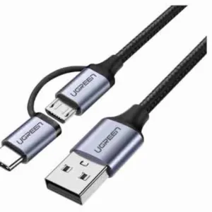 UGREEN US177 USB-A to Micro USB + USB Type-C Cable 1m Black (UG- 30875)