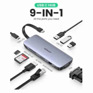 Ugreen CM498 9-in-1 USB-C Multifunction Adapter – CM498 USB-C to USB 3.0 (3 Ports) + 4K HDMI + VGA + Gigabit Ethernet + SD & TF Card Reader (UG- 15600)