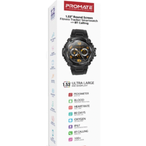 Promate 1.53" Round Screen Fitness Tracker Smartwatch with BT Calling