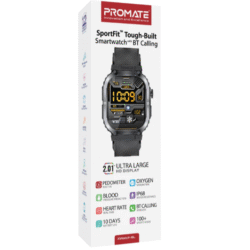 Promate 2.02" TFT Sports Tracker Smartwatch w/ BT Calling, IP68, Multi-Sport Modes, Health Sensors, Aluminum Casing.