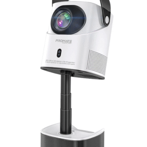 Promate Wireless 4K Ultra HD DLP Projector with Built-in HiFi Speaker, 250ANSI Brightness, Motorized Height adjustment, Bluetooth Audio Connectivity.