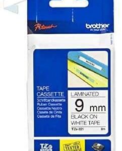 Brother TZE-221 Black on White Tape, 9mm