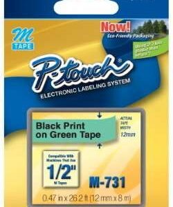 Brother M-731 Black on Green Tape