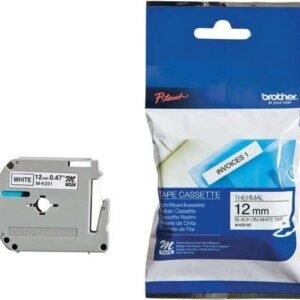 Brother M-K231 12mm Black on White Tape