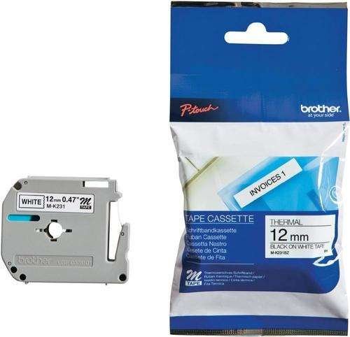 Brother M-K231 12mm Black on White Tape
