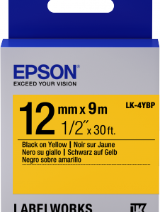 Epson LC-4YBP9 or LC-4YBW9 Label Cartridge Pastel Black/Yellow Tape 12MM (9M)