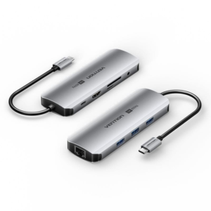 Vention Type C to  Multi function 9 IN 1 Docking Station, Type C to USB 3.0 (3 PORTS) + GIGABIT EITHERNET + HDMI + SD & TF CARD READER + 3.5MM AUDIO + TYPE C PD